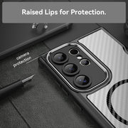 For Samsung Galaxy S25 Ultra 5G Carbon Fiber Texture MagSafe Translucent Phone Case(Black)