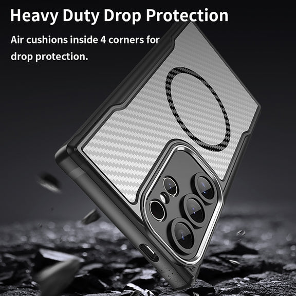 For Samsung Galaxy S25 Ultra 5G Carbon Fiber Texture MagSafe Translucent Phone Case(Black)