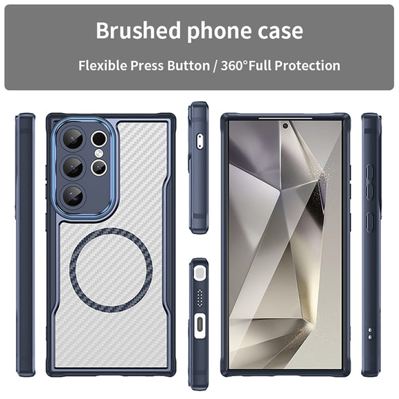For Samsung Galaxy S25 Ultra 5G Carbon Fiber Texture MagSafe Translucent Phone Case(Blue)