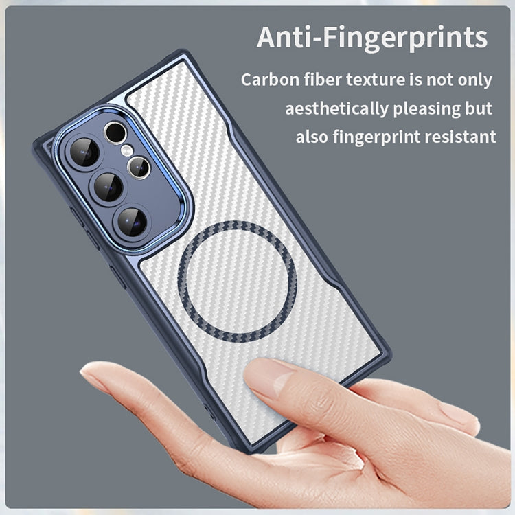 For Samsung Galaxy S25 Ultra 5G Carbon Fiber Texture MagSafe Translucent Phone Case(Blue)