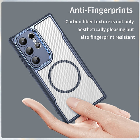 For Samsung Galaxy S25 Ultra 5G Carbon Fiber Texture MagSafe Translucent Phone Case(Blue)