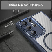 For Samsung Galaxy S25 Ultra 5G Carbon Fiber Texture MagSafe Translucent Phone Case(Blue)
