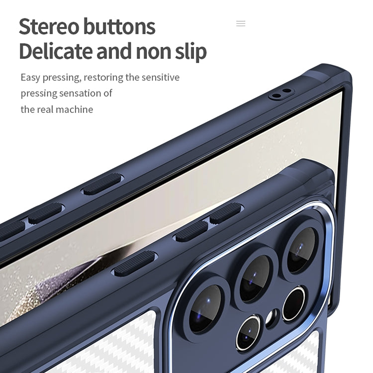 For Samsung Galaxy S25 Ultra 5G Carbon Fiber Texture MagSafe Translucent Phone Case(Blue)
