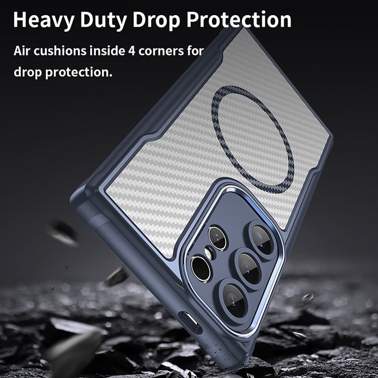 For Samsung Galaxy S25 Ultra 5G Carbon Fiber Texture MagSafe Translucent Phone Case(Blue)