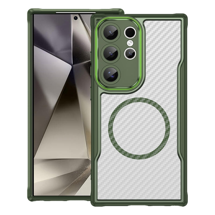 For Samsung Galaxy S25 Ultra 5G Carbon Fiber Texture MagSafe Translucent Phone Case(Green)