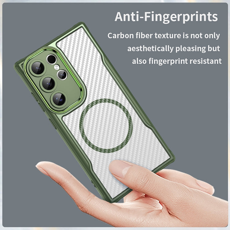 For Samsung Galaxy S25 Ultra 5G Carbon Fiber Texture MagSafe Translucent Phone Case(Green)