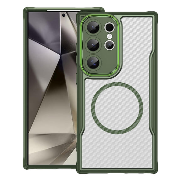 For Samsung Galaxy S25 Ultra 5G Carbon Fiber Texture MagSafe Translucent Phone Case(Green)