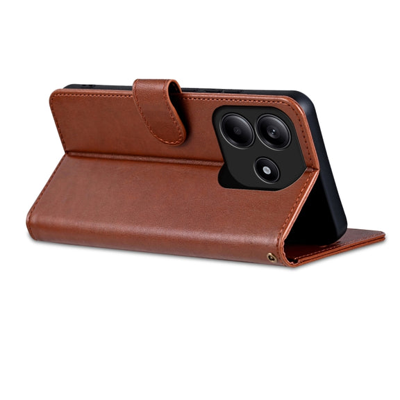 For Redmi Note 14 5G AZNS Sheepskin Texture Flip Leather Phone Case(Brown)