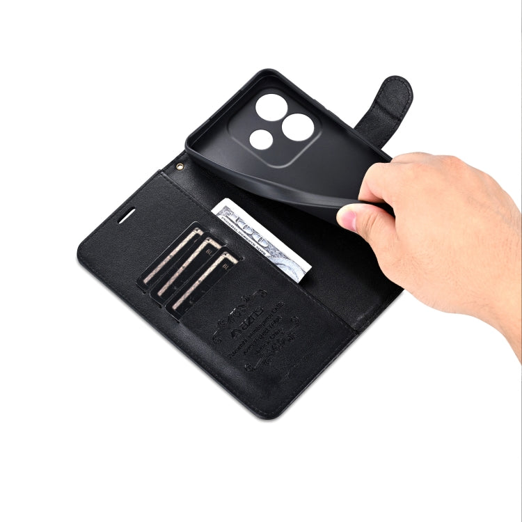 For Redmi Note 14 5G AZNS Sheepskin Texture Flip Leather Phone Case(Black)
