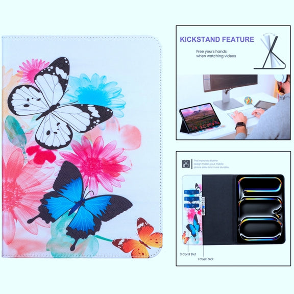 For Samsung Galaxy Tab S9 / S9 FE Colored Drawing Leather Tablet Case(Two Butterflies)