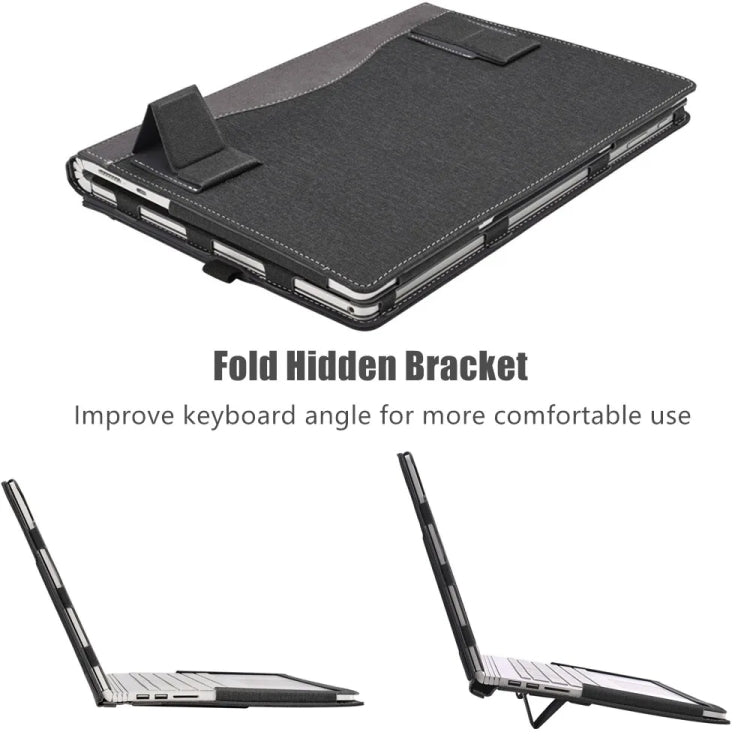 For MicroSoft Surface Laptop 13.5 inch Leather Laptop Shockproof Protective Case with Stand(Black)