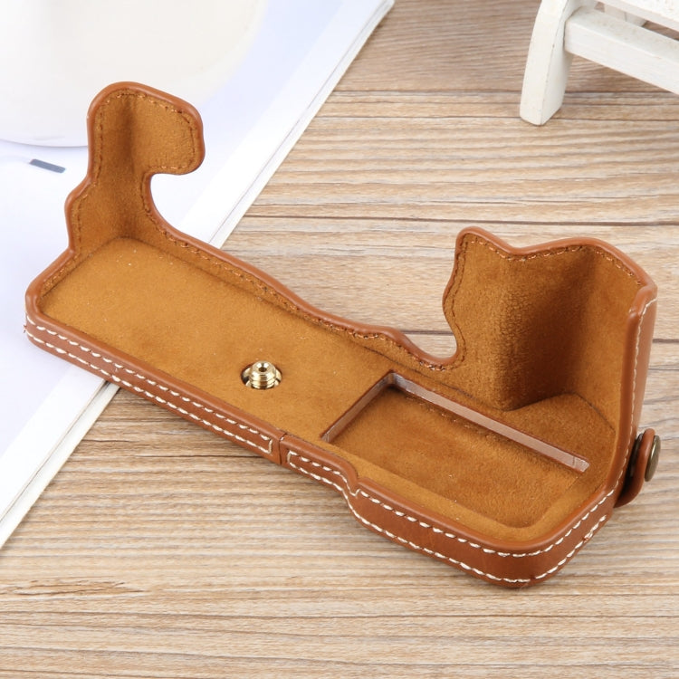 For FUJIFILM X-T5 Glossy PU Leather Camera Half Case Base(Brown)
