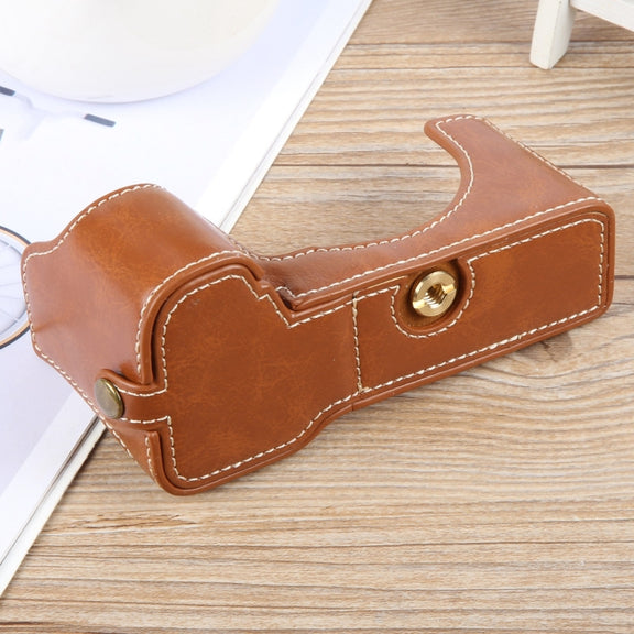 For Sony ILCE-7CM2 / Alpha 7C II Glossy PU Leather Camera Half Case Base(Brown)