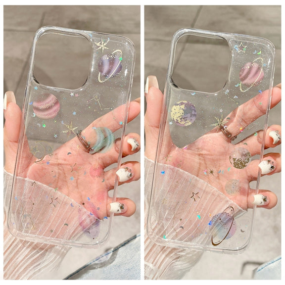 For iPhone 16 Pro Cosmic Star Glitter Epoxy TPU Phone Case(Transparent Pink)