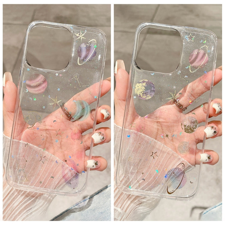 For iPhone 16 Pro Cosmic Star Glitter Epoxy TPU Phone Case(Transparent Pink)