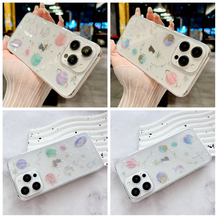 For iPhone 16 Pro Cosmic Star Glitter Epoxy TPU Phone Case(Transparent Pink)