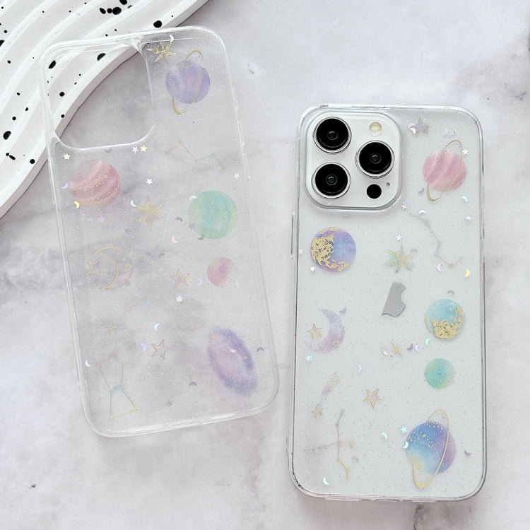 For iPhone 16 Pro Max Cosmic Star Glitter Epoxy TPU Phone Case(Transparent Purple)