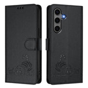 For Samsung Galaxy S25+ 5G Cat Rat Embossed RFID Leather Phone Case with Lanyard(Black)