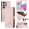 For Samsung Galaxy S25 Ultra 5G Cat Rat Embossed RFID Leather Phone Case with Lanyard(Pink) - Galaxy S25 Ultra 5G Cases by PMC TechLife | Online Shopping South Africa | PMC TechLife | Buy Now Pay Later Mobicred