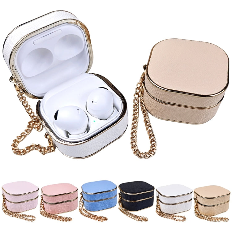For Samsung Galaxy Buds2 / 2 Pro / Pro Litchi Texture Earbuds Box Leather Protective Case with Metal Bracelet(White)