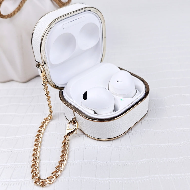 For Samsung Galaxy Buds2 / 2 Pro / Pro Litchi Texture Earbuds Box Leather Protective Case with Metal Bracelet(White)