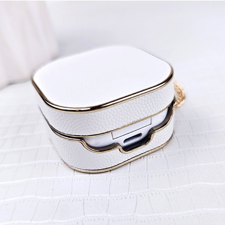For Samsung Galaxy Buds2 / 2 Pro / Pro Litchi Texture Earbuds Box Leather Protective Case with Metal Bracelet(White)