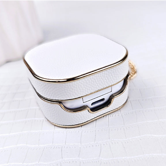 For Samsung Galaxy Buds2 / 2 Pro / Pro Litchi Texture Earbuds Box Leather Protective Case with Metal Bracelet(White)