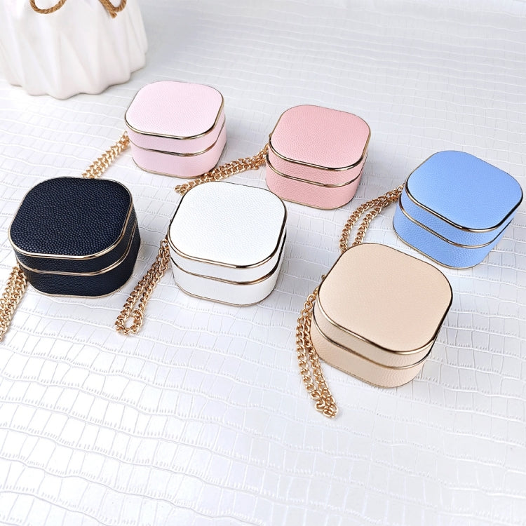 For Samsung Galaxy Buds2 / 2 Pro / Pro Litchi Texture Earbuds Box Leather Protective Case with Metal Bracelet(White)