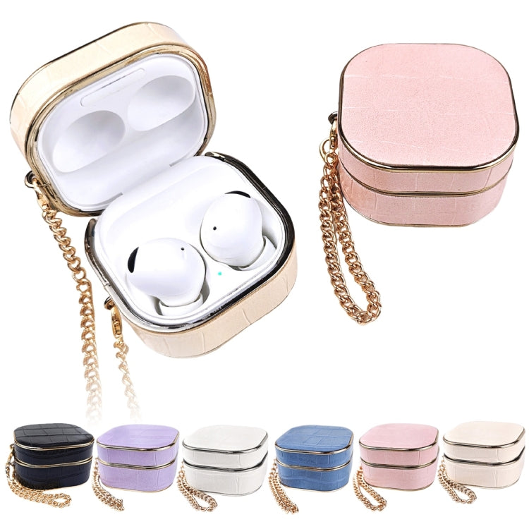 For Samsung Galaxy Buds2 / 2 Pro Crocodile Texture Earbuds Box Leather Protective Case with Metal Bracelet(White)