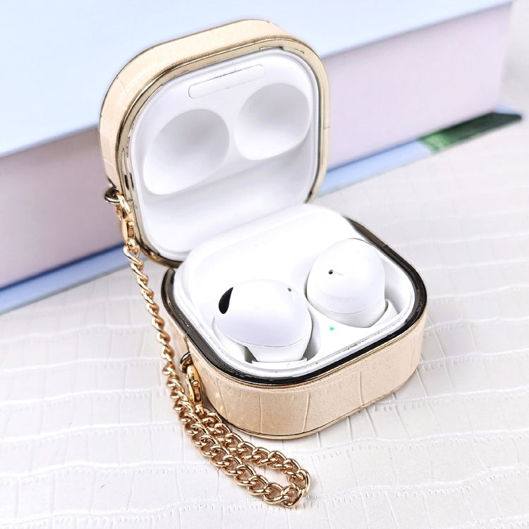 For Samsung Galaxy Buds2 / 2 Pro Crocodile Texture Earbuds Box Leather Protective Case with Metal Bracelet(White)