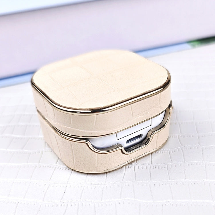 For Samsung Galaxy Buds2 / 2 Pro Crocodile Texture Earbuds Box Leather Protective Case with Metal Bracelet(White)