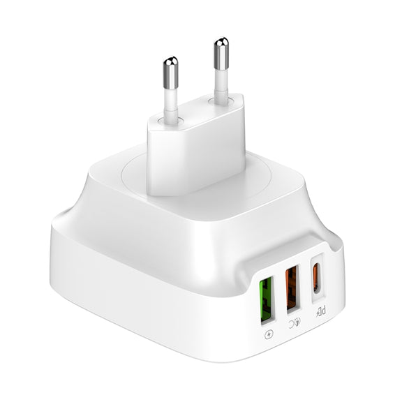 LDNIO Q334 32W Type-C + Dual USB Port Charger with 1m 8 Pin Data Cable, Plug Type:EU Plug(White)