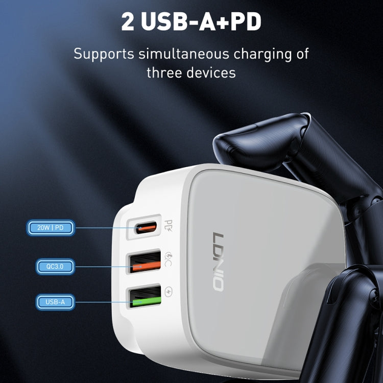 LDNIO Q334 32W Type-C + Dual USB Port Charger with 1m 8 Pin Data Cable, Plug Type:US Plug(White)