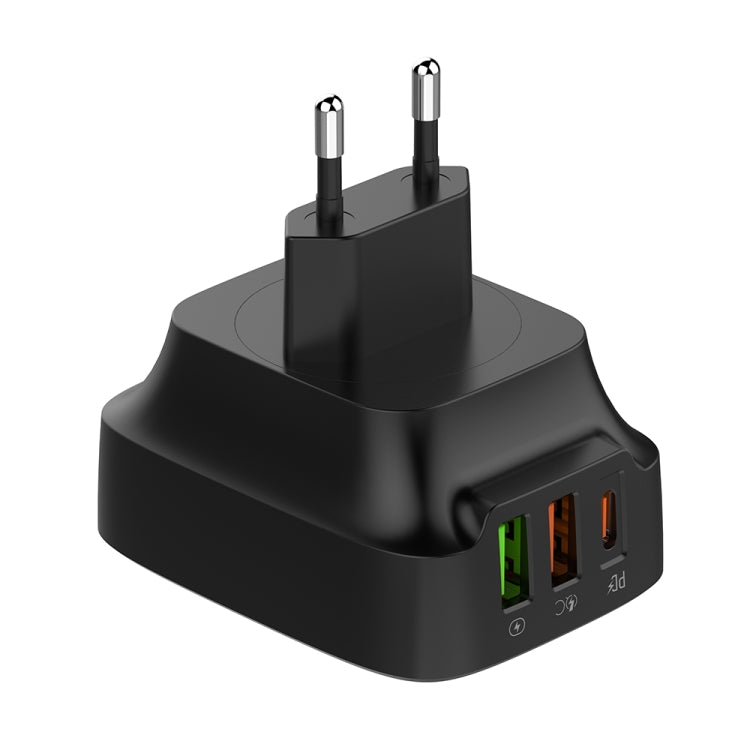 LDNIO Q334 32W Type-C + Dual USB Port Charger with 1m USB-C / Type-C Data Cable, Plug Type:EU Plug(Black)