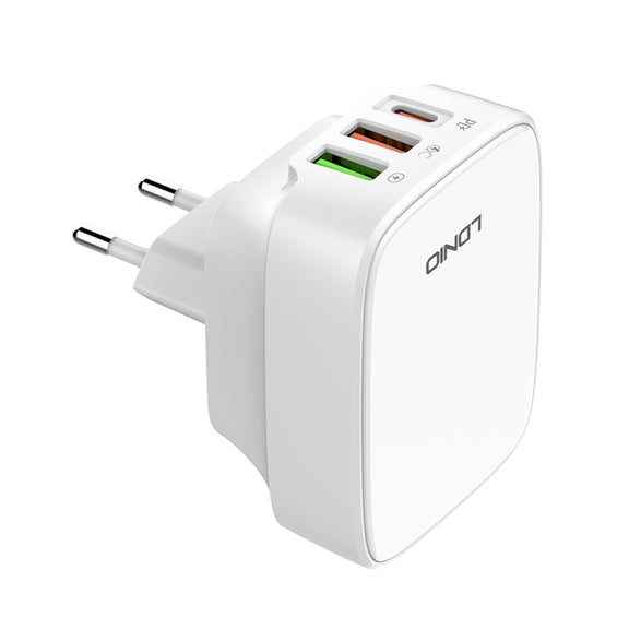 LDNIO Q334 32W Type-C + Dual USB Port Charger with 1m USB-C / Type-C Data Cable, Plug Type:EU Plug(White)
