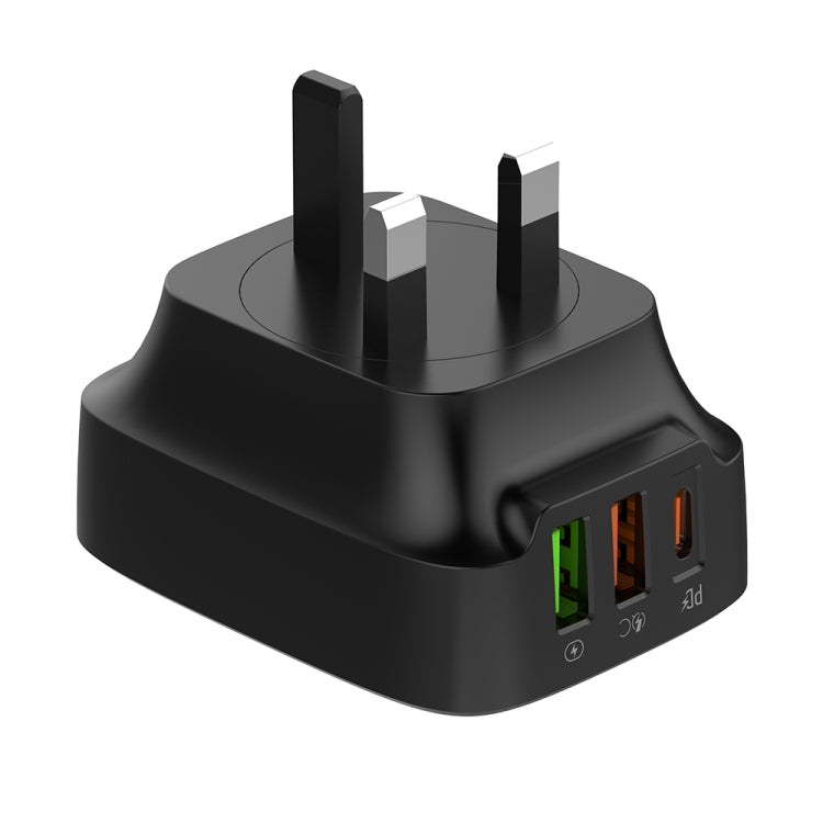 LDNIO Q334 32W Type-C + Dual USB Port Charger with 1m USB-C / Type-C Data Cable, Plug Type:UK Plug(Black)