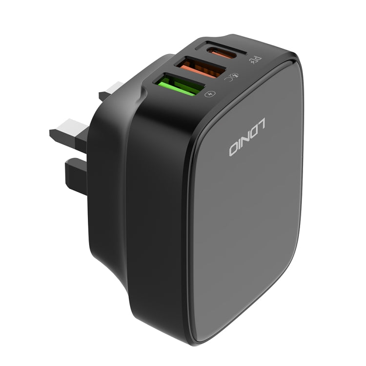 LDNIO Q334 32W Type-C + Dual USB Port Charger with 1m USB-C / Type-C Data Cable, Plug Type:UK Plug(Black)