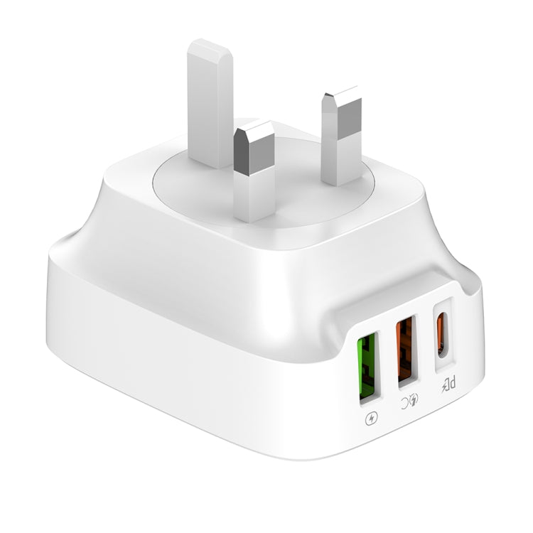 LDNIO Q334 32W Type-C + Dual USB Port Charger with 1m USB-C / Type-C Data Cable, Plug Type:UK Plug(White)
