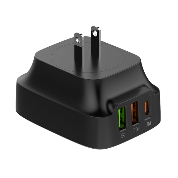 LDNIO Q334 32W Type-C + Dual USB Port Charger with 1m USB-C / Type-C Data Cable, Plug Type:US Plug(Black)