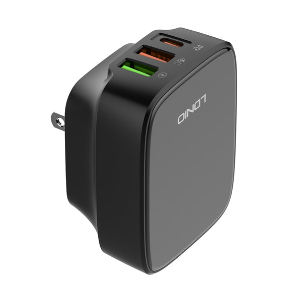 LDNIO Q334 32W Type-C + Dual USB Port Charger with 1m USB-C / Type-C Data Cable, Plug Type:US Plug(Black)