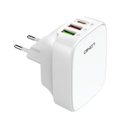 LDNIO Q334 32W Type-C + Dual USB Port Charger with 1m USB-C / Type-C to 8 Pin Data Cable, Plug Type:EU Plug(White)