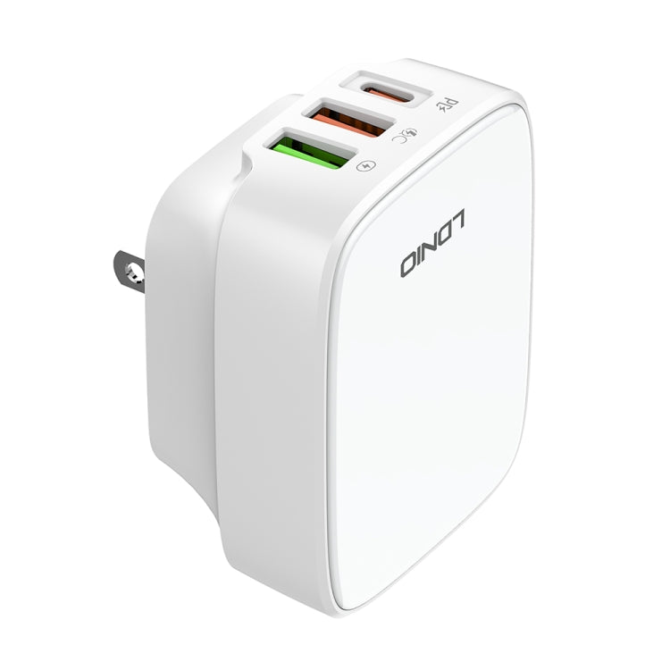 LDNIO Q334 32W Type-C + Dual USB Port Charger with 1m USB-C / Type-C to 8 Pin Data Cable, Plug Type:US Plug(White)