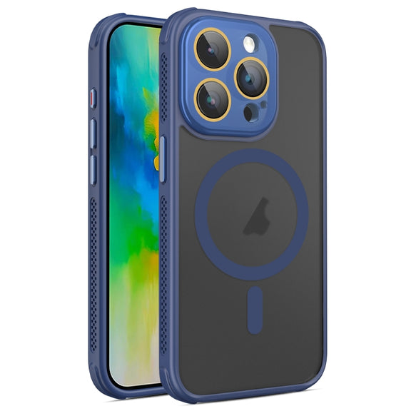 For iPhone 16 Pro Side Cooling Skin Feel Frosted MagSafe Magnetic Phone Case(Blue)