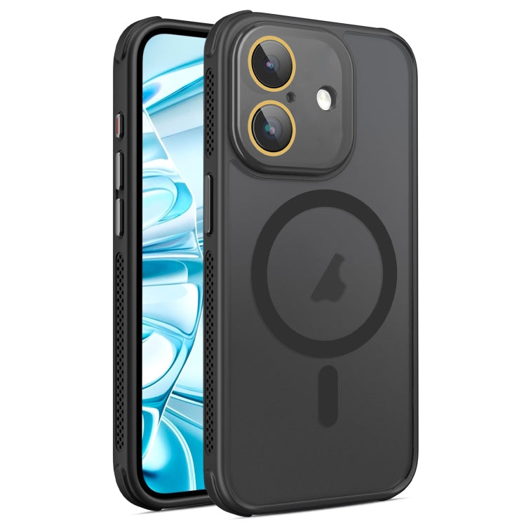 For iPhone 16 Hardware Side Cooling Skin Feel Frosted MagSafe Magnetic Phone Case with Lens Film(Black)