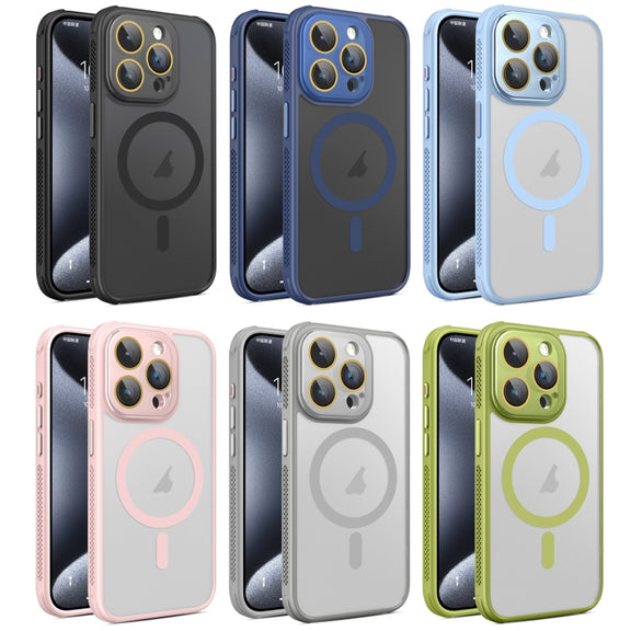 For iPhone 16 Hardware Side Cooling Skin Feel Frosted MagSafe Magnetic Phone Case with Lens Film(Black)