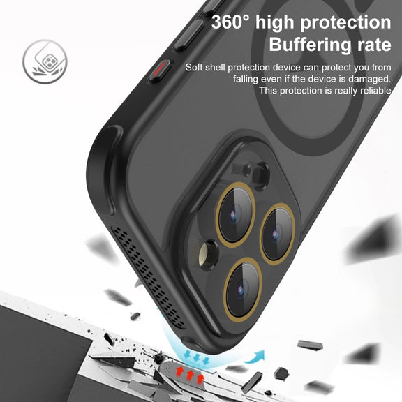 For iPhone 16 Hardware Side Cooling Skin Feel Frosted MagSafe Magnetic Phone Case with Lens Film(Black)