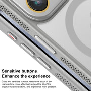 For iPhone 16 Hardware Side Cooling Skin Feel Frosted MagSafe Magnetic Phone Case with Lens Film(Black)