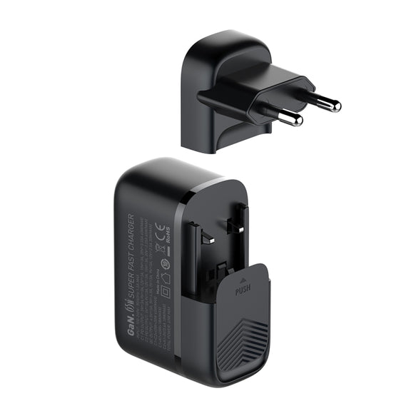 LDNIO Q366 65W USB + Dual Type-C Port Charger with 1m USB-C / Type-C to USB-C / Type-C Data Cable, Plug Type:EU Plug(Black)