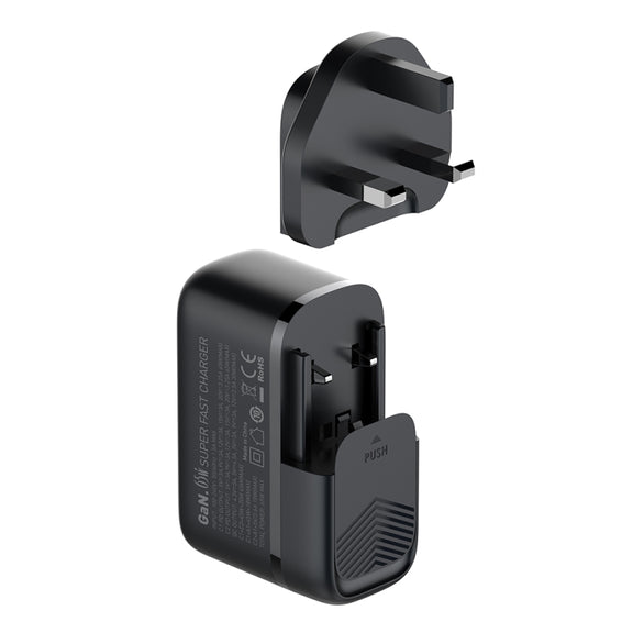 LDNIO Q366 65W USB + Dual Type-C Port Charger with 1m USB-C / Type-C to USB-C / Type-C Data Cable, Plug Type:UK Plug(Black)