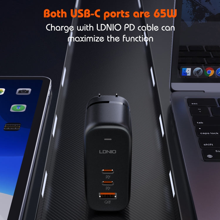 LDNIO Q366 65W USB + Dual Type-C Port Charger with 1m USB-C / Type-C to USB-C / Type-C Data Cable, Plug Type:US Plug(Black)